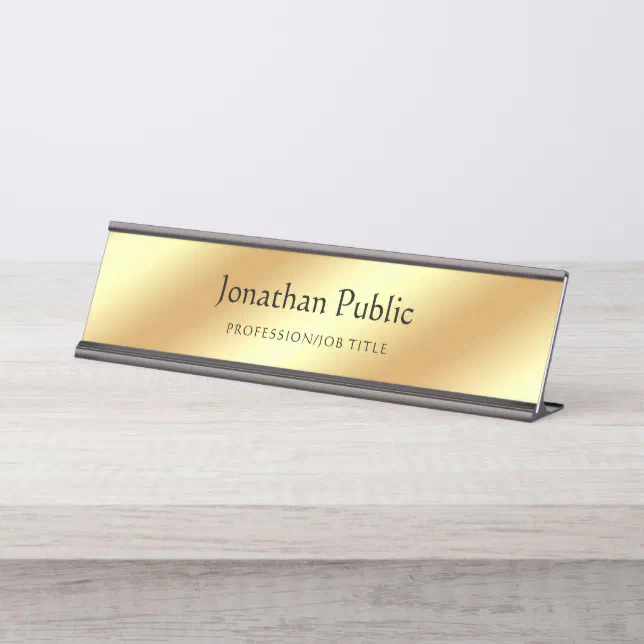 Elegant Handwriting Name Text Modern Gold Template Desk Name Plate | Zazzle