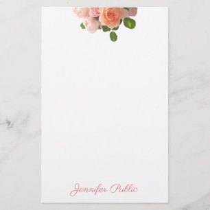 Elegant Handwriting Name Watercolor Roses Template Stationery
