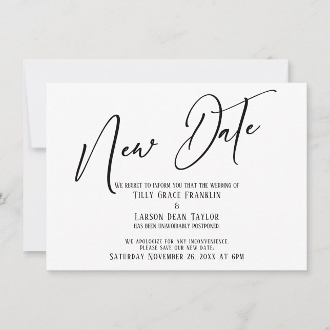 Elegant Handwriting New Date Simple Announcement (Front)