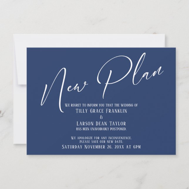 Elegant Handwriting New Plan Navy Announcement (Front)