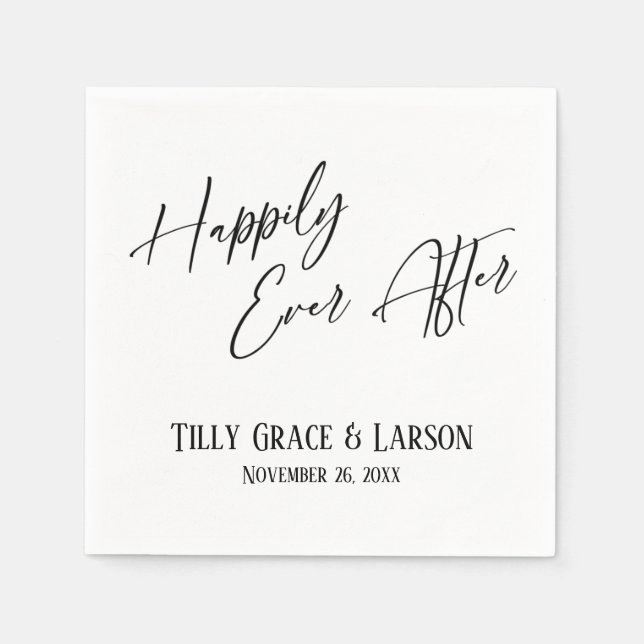 Elegant Handwriting Simple Happily Ever After Napkins (Front)