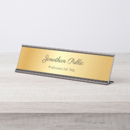 Elegant Handwriting Text Name Gold Modern Template Desk Name Plate