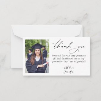 elegant handwriting thank you graduation photo note card | Zazzle