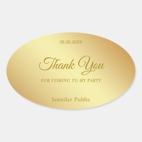 Elegant Handwriting Thank You Text Gold Template Oval Sticker