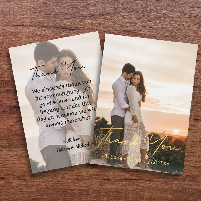elegant handwriting wedding 2 photos  thank you   note card (Creator Uploaded)