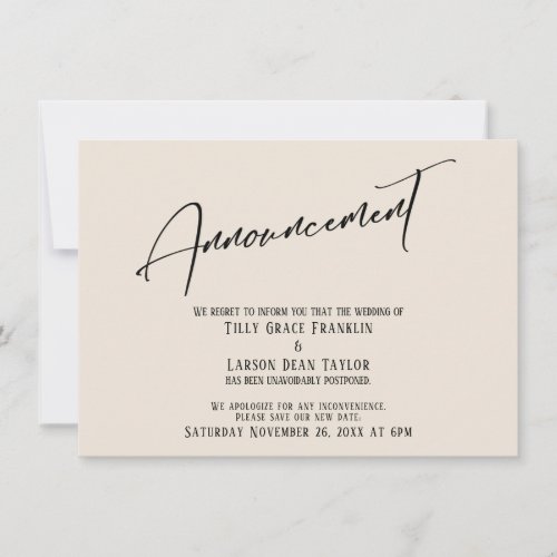 Elegant Handwriting Wedding Delay Announcement