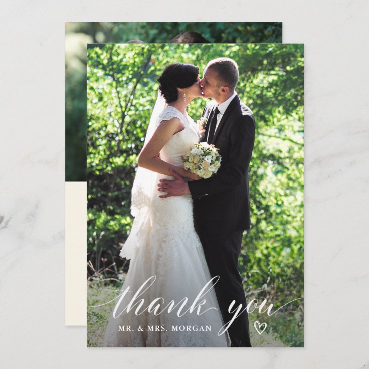 Elegant Handwriting Wedding Photo Thank You Card | Zazzle