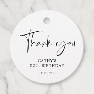 Elegant Handwritten Black White 50th Birthday Favor Tags