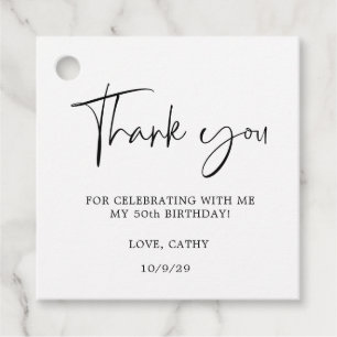 Elegant Handwritten Black White 50th Birthday Favor Tags