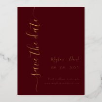 Elegant Handwritten Burgundy Save the Date    Foil Invitation Postcard