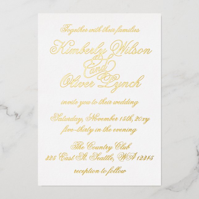 Elegant Handwritten Calligraphy Luxe Wedding  Foil Invitation (Front)
