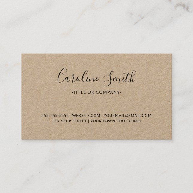 Elegant handwritten calligraphy script font Kraft Business Card (Front)