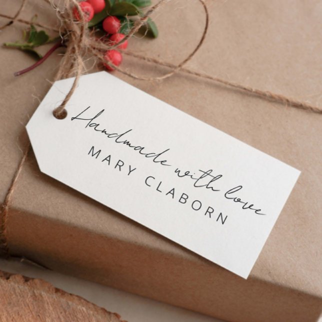 Elegant Handwritten Custom Name Handmade With Love Rubber Stamp (Creator Uploaded)