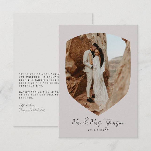 Elegant Handwritten Framed Photo Wedding Thank You Card (Front/Back)