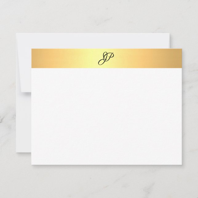 Elegant Handwritten Monogram Name Faux Gold Note Card (Front)