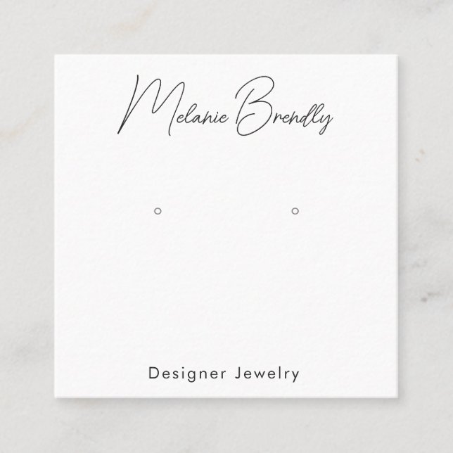 Elegant Handwritten Name Jewelry Earring Display  Square Business Card (Front)