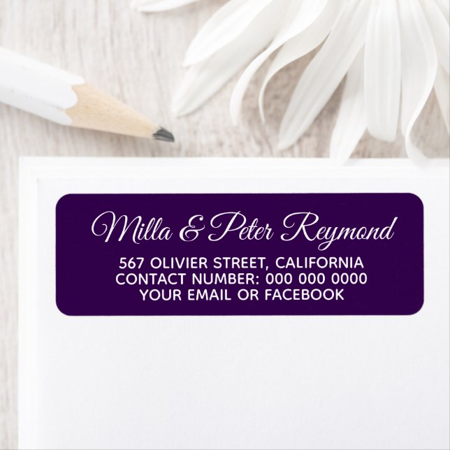 Elegant handwritten names with address purple label (Insitu)