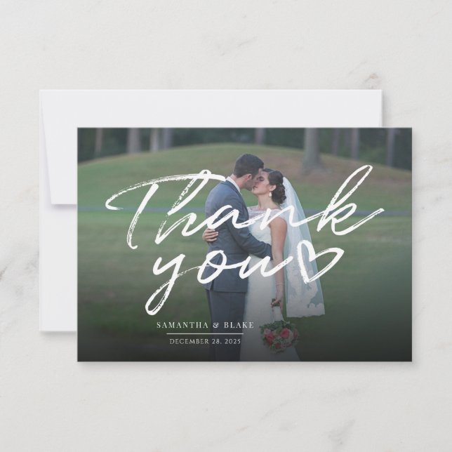 Elegant Handwritten Photo Wedding Thank You Card (Front)