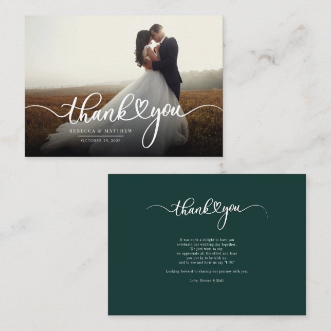 Elegant Handwritten Photo Wedding Thank You Note Card (Front/Back)