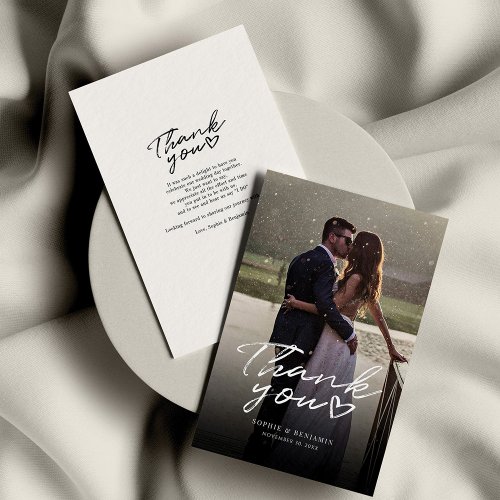 Elegant Handwritten Photo Wedding Thank You Note Card