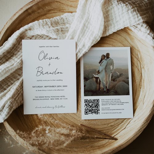 Elegant Handwritten QR Code Frame Photo Wedding Invitation