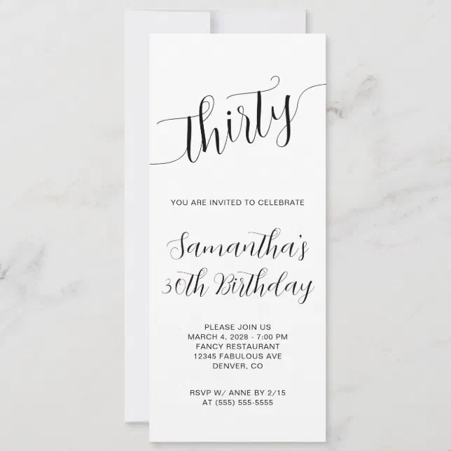 Elegant Handwritten Script 30th Birthday Invitation | Zazzle