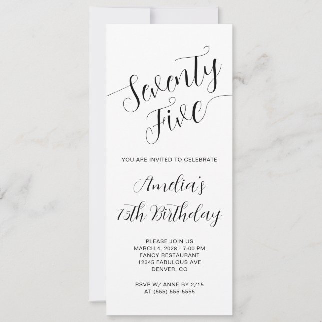 Elegant Handwritten Script 75th Birthday Invitation (Front)