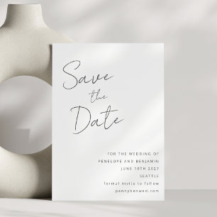 Elegant Handwritten Script Black White Wedding Save The Date