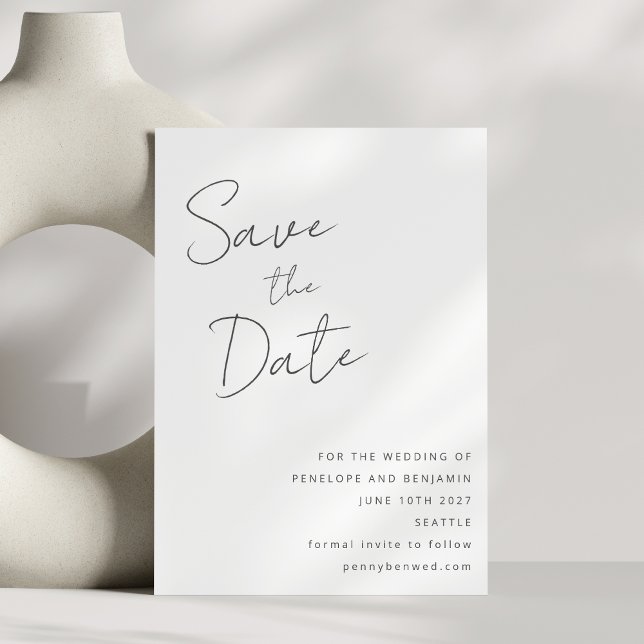 Elegant Handwritten Script Black White Wedding Save The Date (Creator Uploaded)