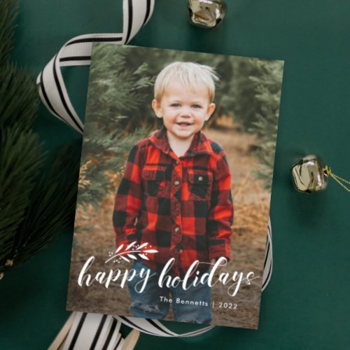 Elegant Handwritten Script Branch Photo Holiday Card