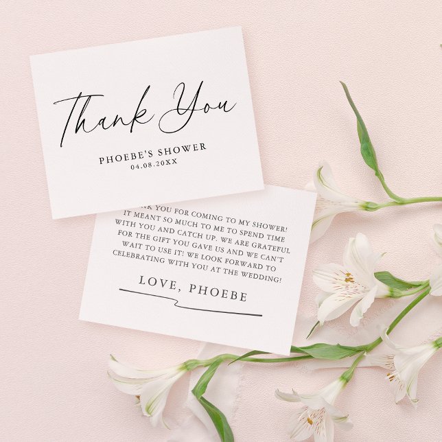 Elegant Handwritten Script Bridal Shower Flat Thank You Card (Creator Uploaded)