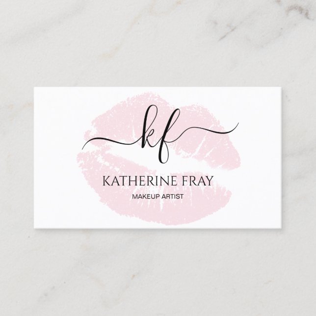 Elegant handwritten script calligraphy pink lips business card (Front)