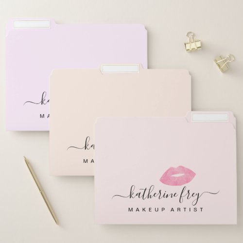 Elegant handwritten script calligraphy pink lips file folder