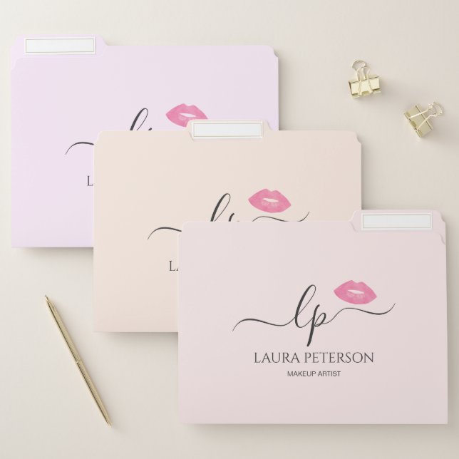 Elegant handwritten script calligraphy pink lips file folder (Set)