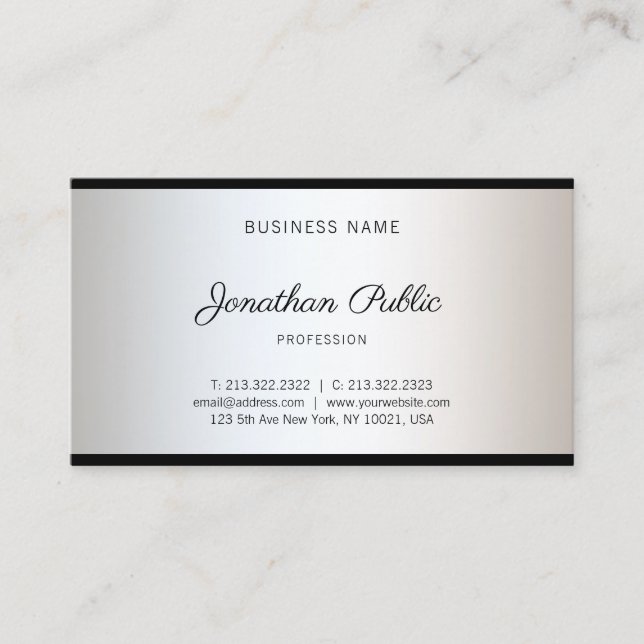 Elegant Handwritten Script Cool Chic Plain Luxury Business Card (Front)