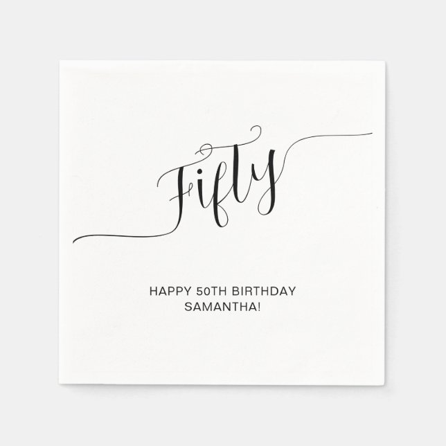 Elegant Handwritten Script Fifty 50th Birthday Napkins (Front)