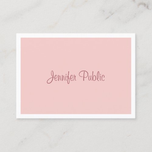 Elegant Handwritten Script Modern Blush Pink White Business Card