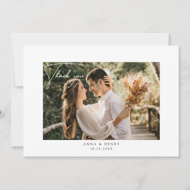 Elegant Handwritten Script Personalized Wedding  Thank You Card (Front)