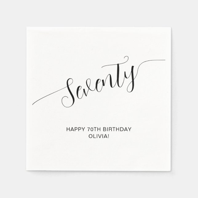 Elegant Handwritten Script Seventy 70th Birthday Napkins (Front)