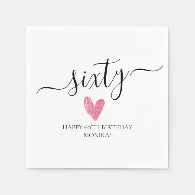 Elegant Handwritten Script Sixty 60th Birthday Napkins (Front)