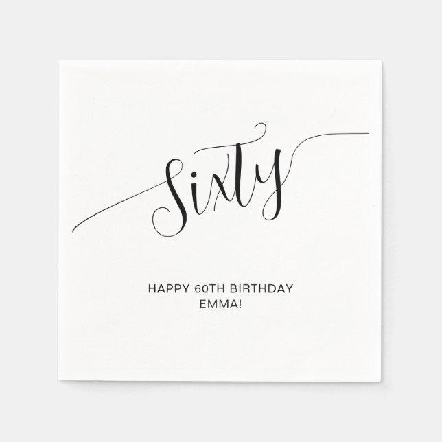 Elegant Handwritten Script Sixty 60th Birthday Napkins (Front)