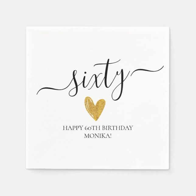 Elegant Handwritten Script Sixty 60th Birthday Napkins (Front)