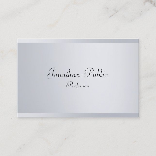 Elegant Handwritten Script Template Modern Silver Business Card (Front)