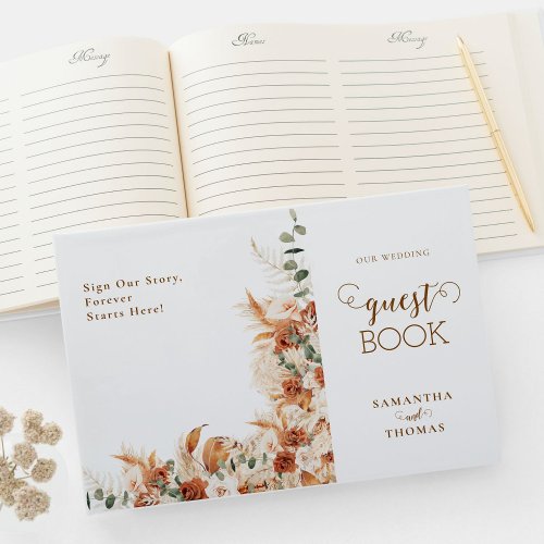 Elegant Handwritten Script Terracotta Wedding  Guest Book