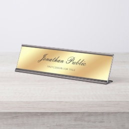 Elegant Handwritten Script Text Gold Template Desk Name Plate