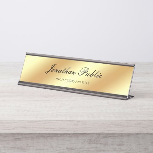 Elegant Handwritten Script Text Gold Template Desk Name Plate