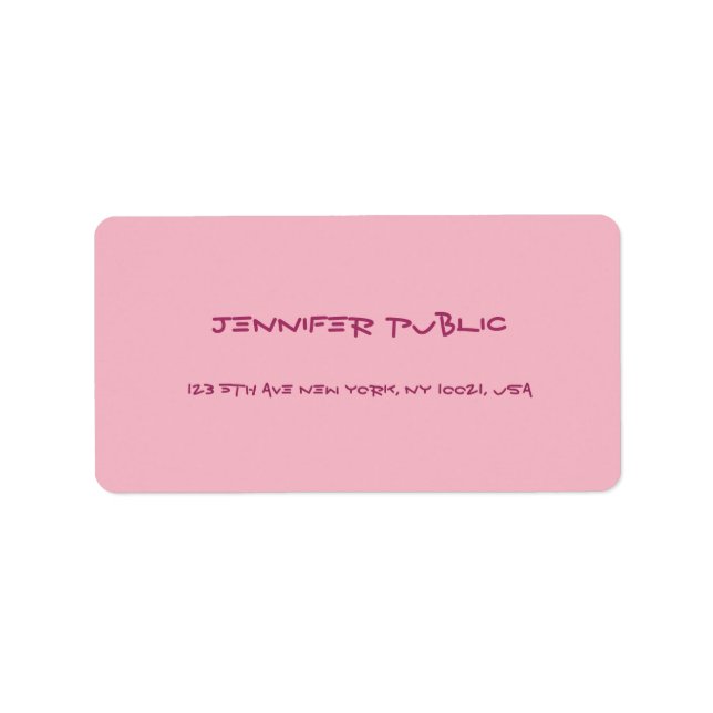 Elegant Handwritten Script Text Pink Modern Plain Label (Front)