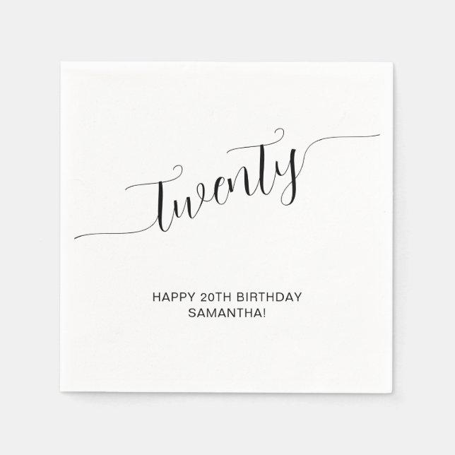 Elegant Handwritten Script Twenty Birthday Napkins (Front)