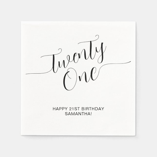 Elegant Handwritten Script Twenty One Birthday Napkins (Front)