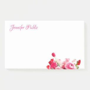 Elegant Handwritten Script Watercolor Roses Floral Post-it Notes